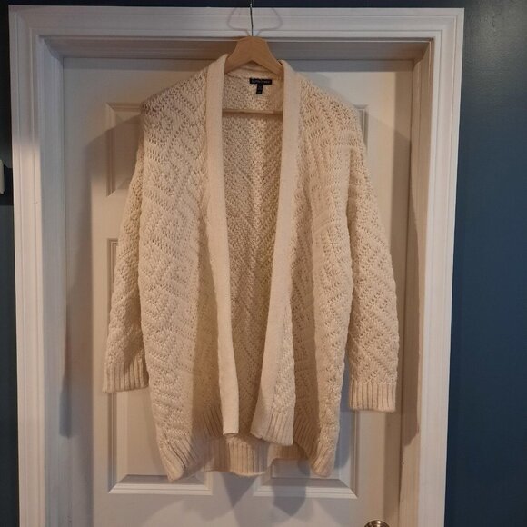 Eileen Fisher Sweaters - Eileen Fisher Cardigan Sweater Medium Ivory Baby Alpaca Chunky Knit Longline